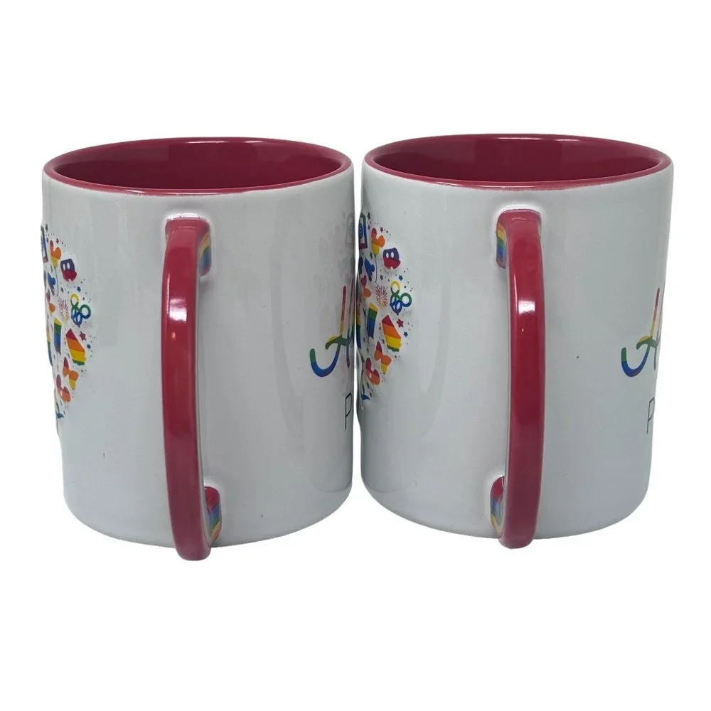 Pair of Disney Parks MY HAPPY PLACE Rainbow Mug Coffee Cup Disneyland 2020 PRIDE